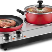CUSIMAX Hot Plate, 1800W Double Burners, Infrared Cooktop, Electric Ceramic Hot Plates for Cooking, Portable Countertop Burner Glass Heating Plate, Compatible w/All Cookware, Upgraded Version